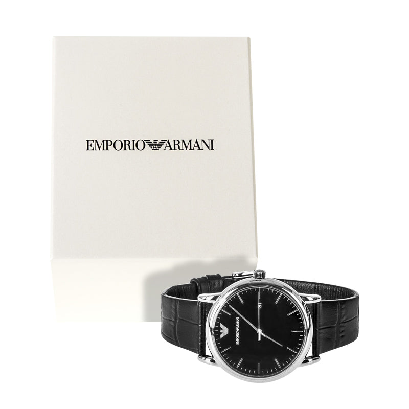 Emporio Armani Luigi Quartz Black Dial Black Leather Strap Watch For Men - AR2500