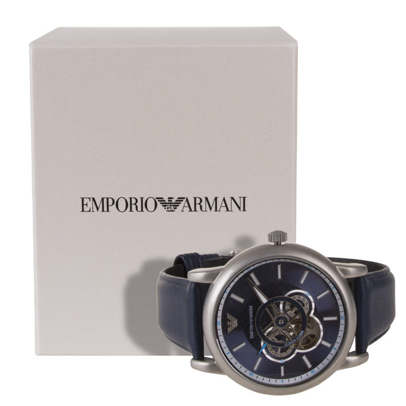 Emporio Armani Luigi Chronograph Blue Dial Black Leather Strap Watch For Men - AR60011