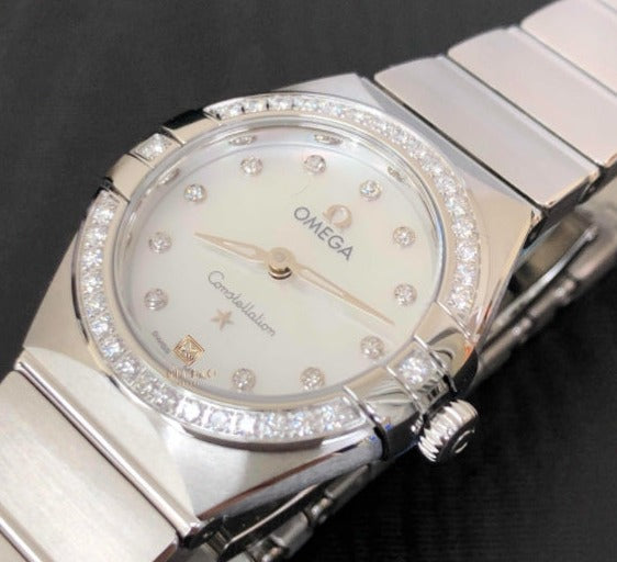 Omega Constellation Manhattan Quartz Diamonds Mother of Pearl Dial Silver Steel Strap Watch for Women - 131.15.25.60.55.001