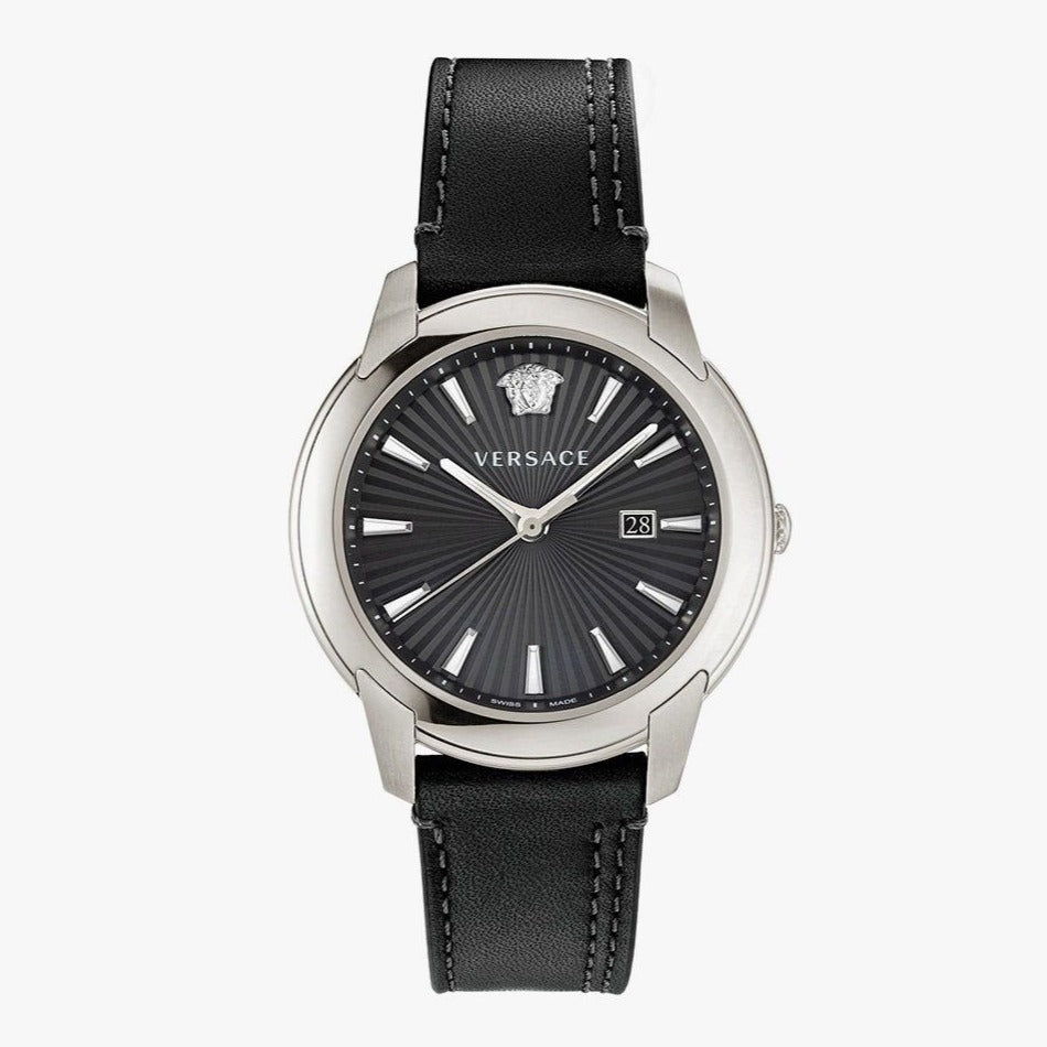 Versace V Urban Black Dial Black Leather Strap Watch for Men - VELQ00119