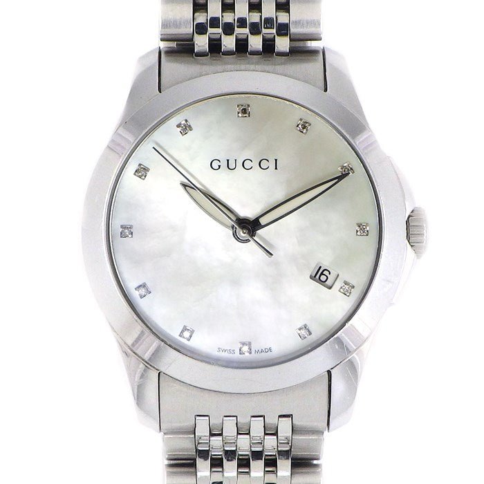 Gucci G Timeless Diamonds Mother of Pearl Dial Silver Steel Strap Watch For Women - YA126504