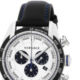 Versace V-Ray Quartz Silver Dial Black Leather Strap Watch for Men - VDB010014