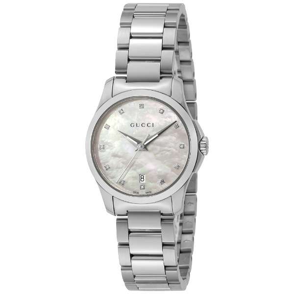 Gucci G Timeless Diamonds Mother of Pearl Dial Silver Steel Strap Watch For Women - YA126542