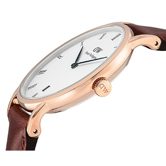 Daniel Wellington Dapper St Mawes White Dial Brown Leather Strap Watch For Women - DW00100091