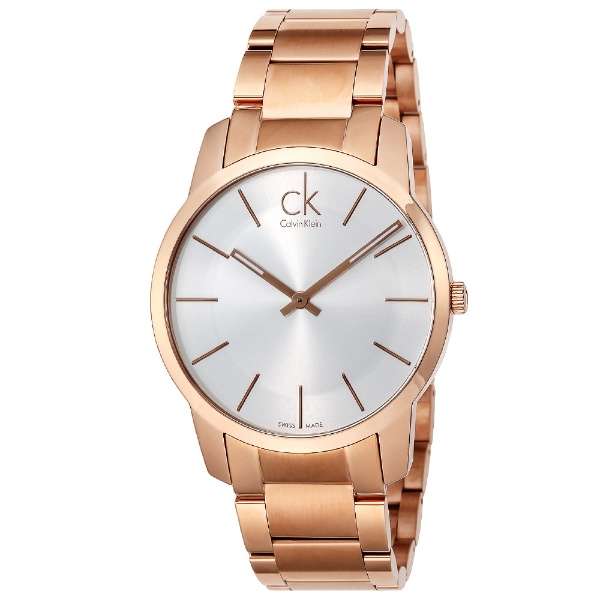 Calvin Klein City White Dial Rose Gold Steel Strap Watch for Men - K2G21646