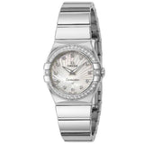 Omega Constellation Quartz Diamonds Silver Dial Silver Steel Strap Watch for Women - 123.15.27.60.55.004