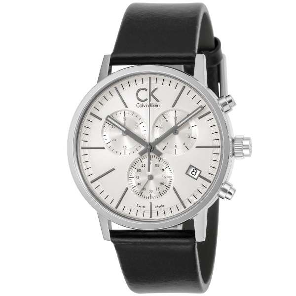 Calvin Klein Post Minimal White Dial Black Leather Strap Watch for Men - K7627120