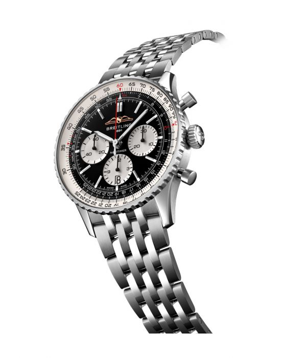 Breitling Navitimer B01 Chronograph 43 Black Dial Silver Steel Strap Watch for Men - AB0138211B1A1