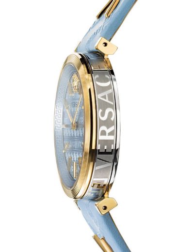 Versace V-Twist Blue Dial Blue Leather Strap Watch for Women - VELS00319