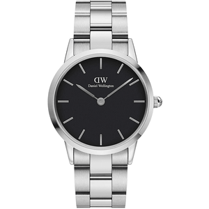 Daniel Wellington Iconic Link Black Dial Silver Steel Strap Watch For Women - DW00100208