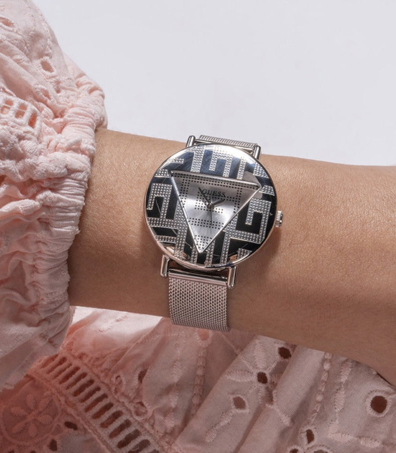 Guess Iconic Quartz Silver Dial Silver Mesh Bracelet Watch For Women - GW0527L1