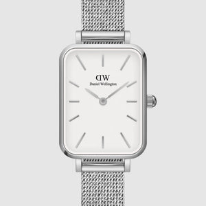 Daniel Wellington Quadro Sterling White Dial Silver Mesh Strap Watch For Women - DW00100438