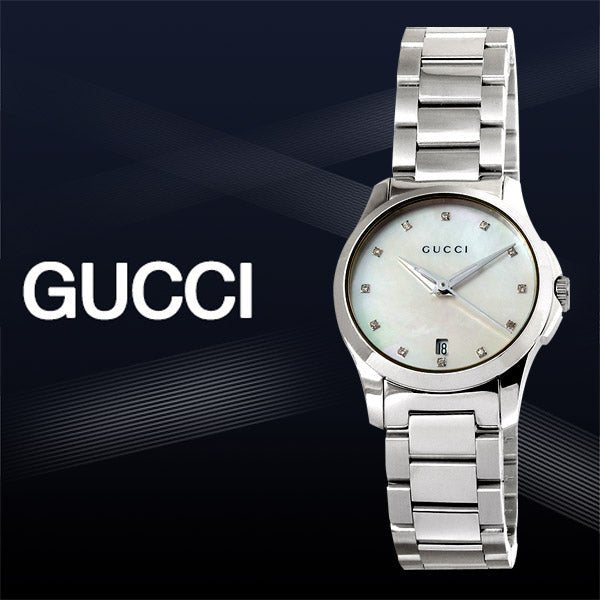 Gucci G Timeless Diamonds Mother of Pearl Dial Silver Steel Strap Watch For Women - YA126542