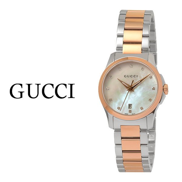 Gucci G Timeless Diamonds Mother of Pearl Dial Two Tone Steel Strap Watch For Women - YA126544