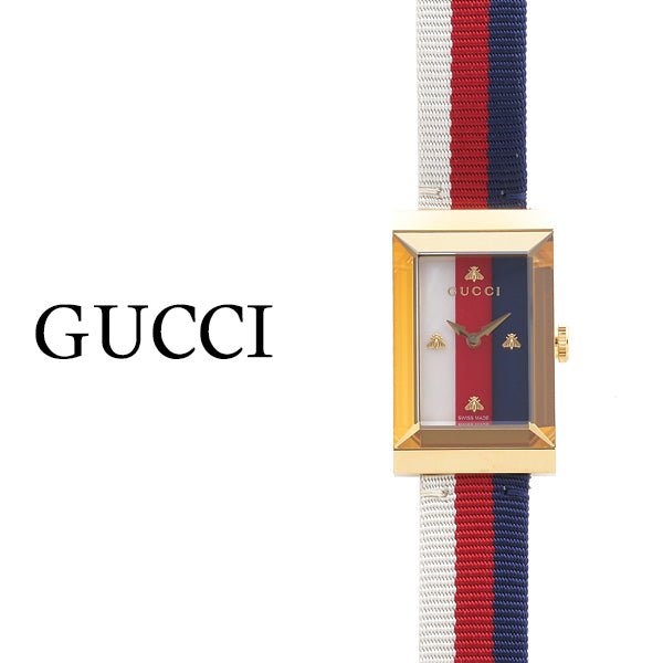 Gucci G-Frame Mother of Pearl Dial White Blue Red Nylon Strap Watch For Women - YA147405