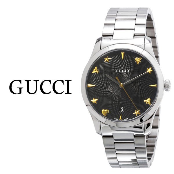 Gucci G Timeless Black Dial Silver Steel Strap Watch For Women - YA1264029A