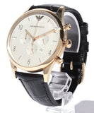 Emporio Armani Classic Chronograph White Dial Black Leather Strap Watch For Men - AR1892