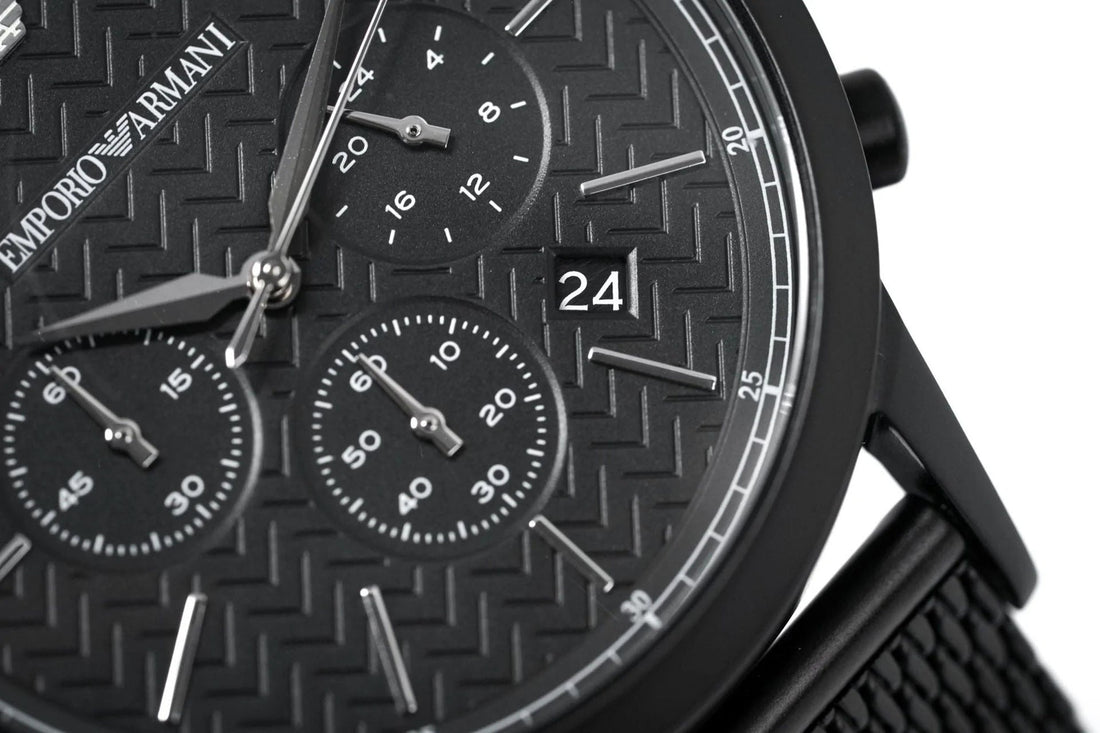 Emporio Armani Renato Chronograph Black Dial Black Mesh Bracelet Watch For Men - AR2498