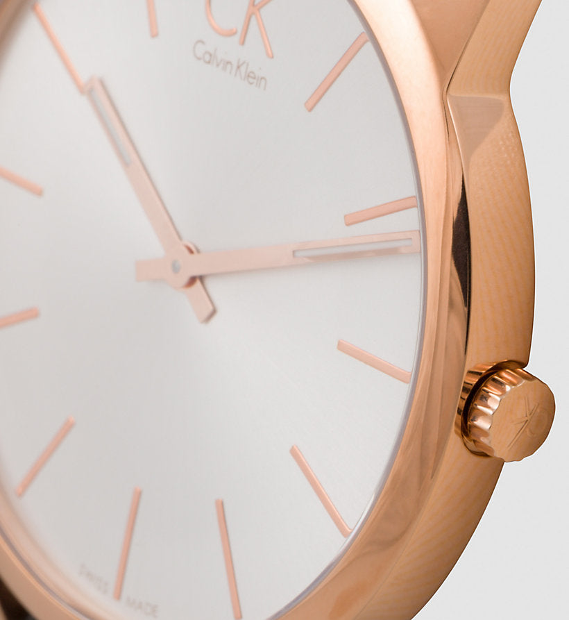 Calvin Klein City White Dial Brown Leather Strap Watch for Men - K2G21629