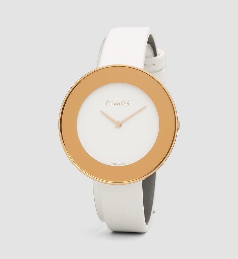 Calvin Klein Chic White Dial White Leather Strap Watch for Women - K7N236K2