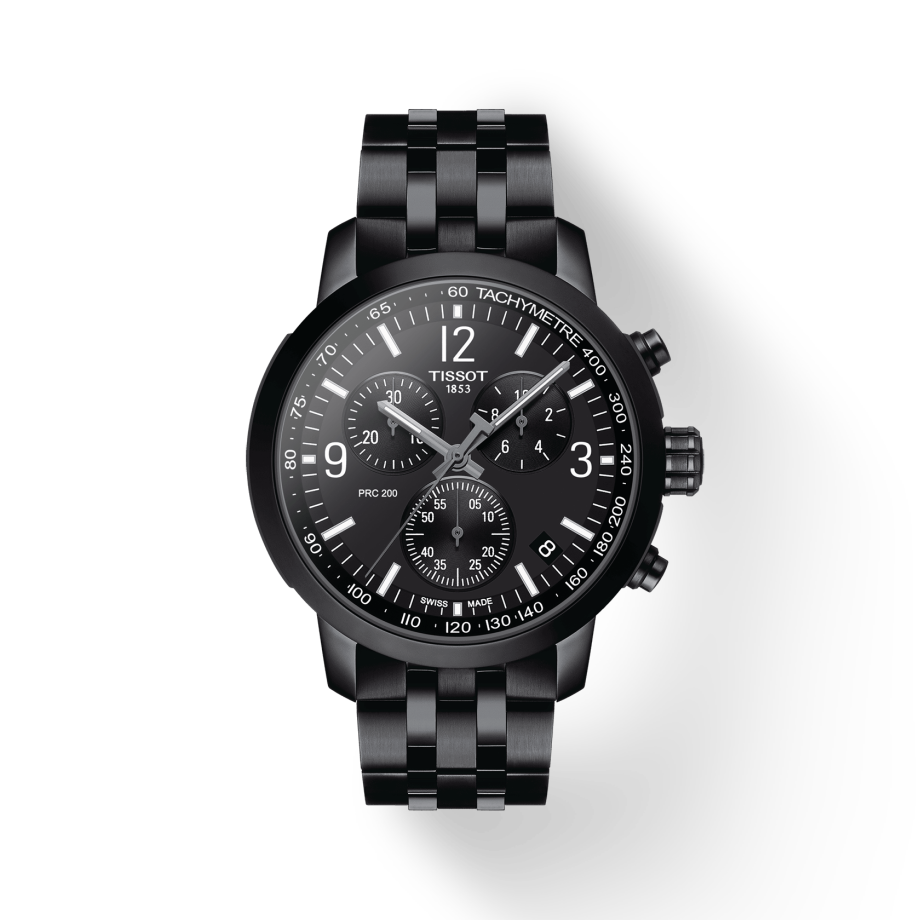 Tissot PRC 200 Chronograph Black Dial Black Steel Strap Watch For Men - T114.417.33.057.00