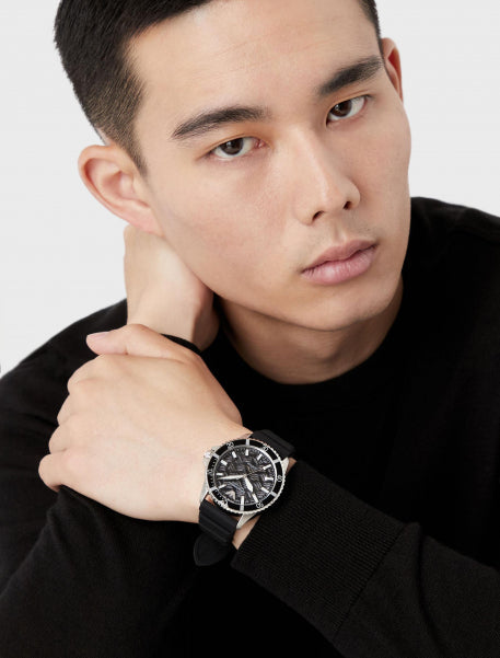 Emporio Armani Meccanico Automatic Black Dial Black Silicone Strap Watch For Men - AR60062