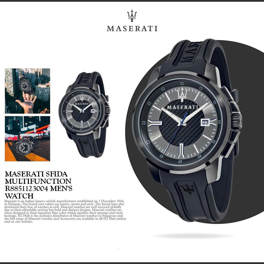 Maserati SFIDA Black Dial Black Rubber Strap Watch For Men - R8851123004