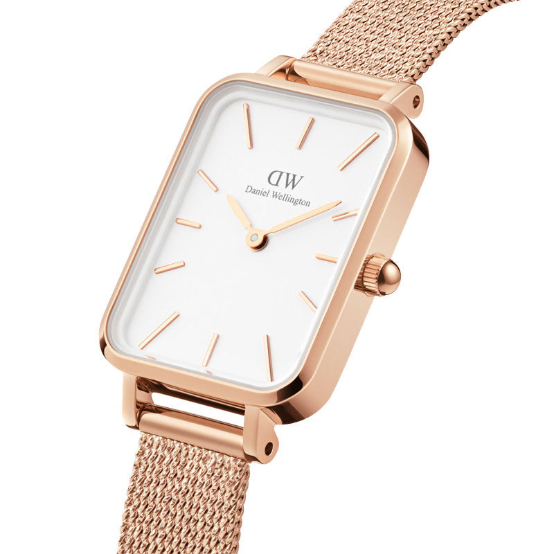 Daniel Wellington Quadro Melrose White Dial Gold Mesh Strap Watch For Women - DW00100431