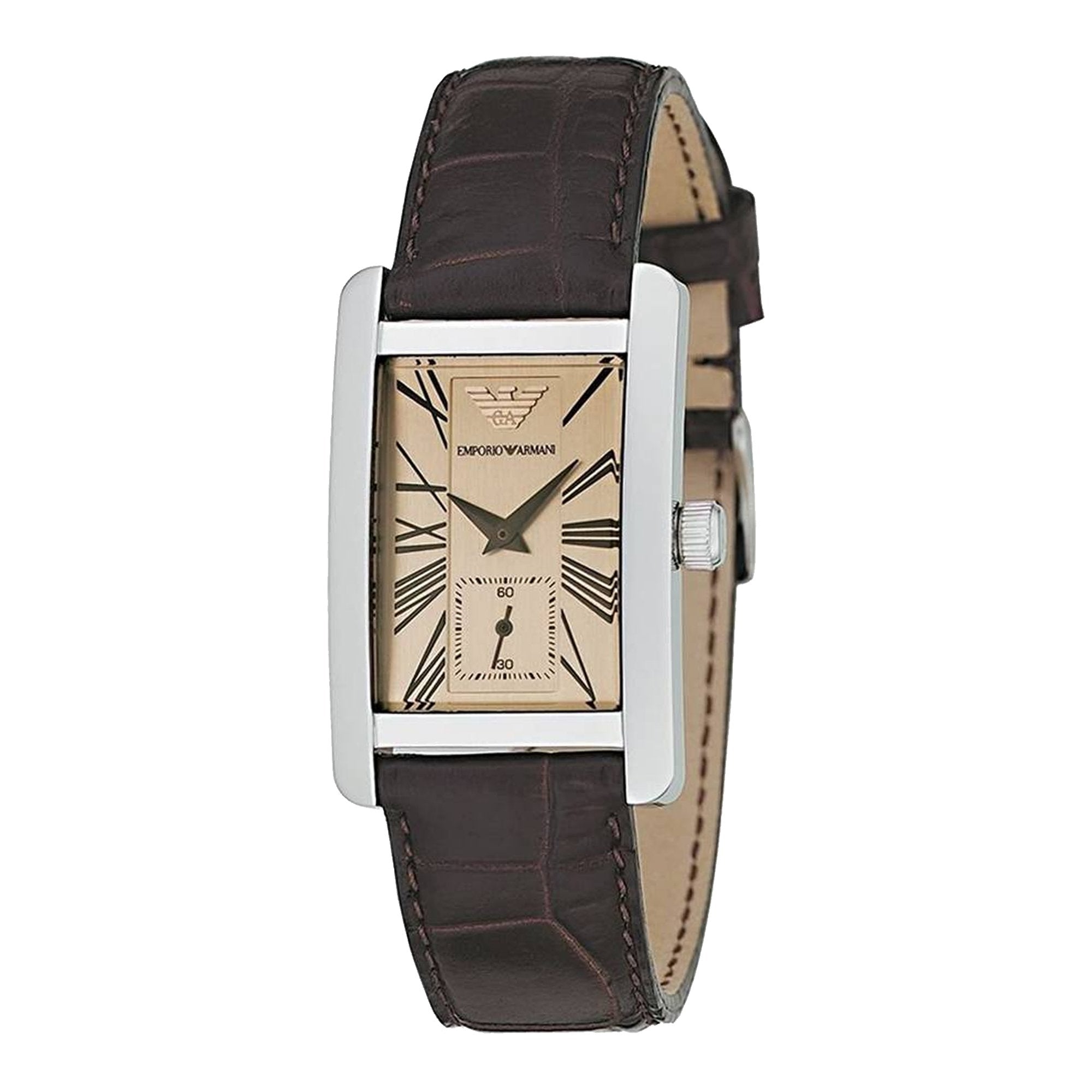 Emporio Armani Classic Beige Dial Brown Leather Strap Watch For Women - AR0155