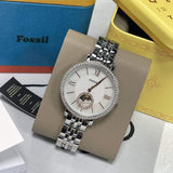 Fossil Jacqueline Multifunction Moonphase White Dial Silver Steel Strap Watch for Women - ES5164