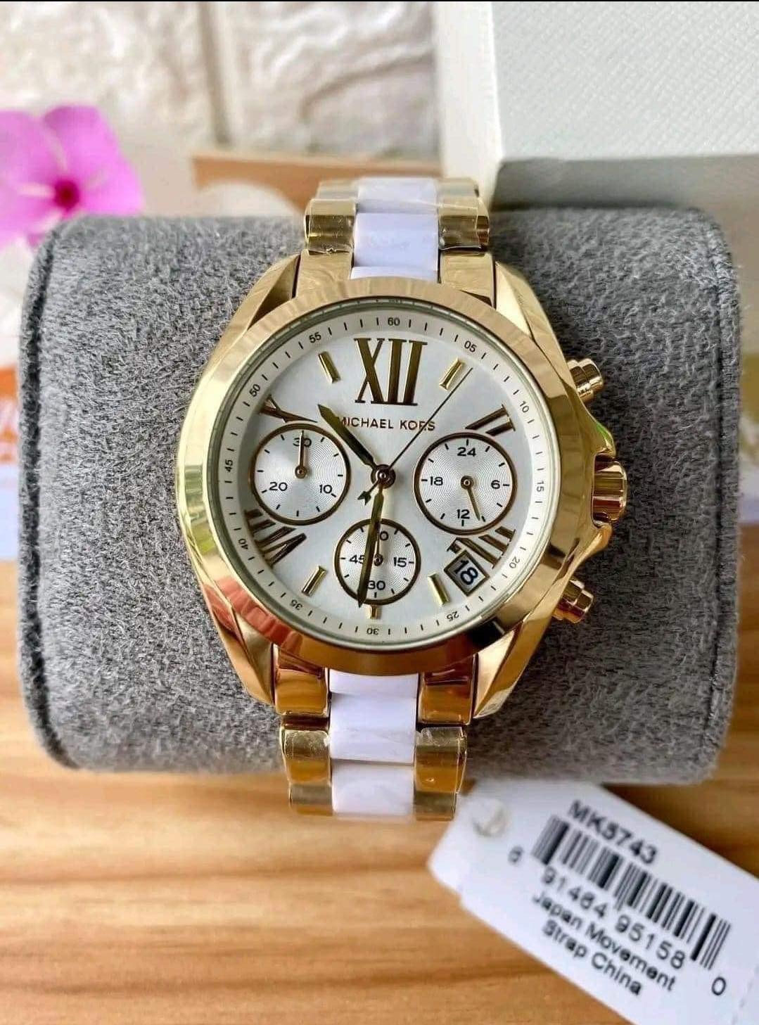 Michael Kors Bradshaw Chronograph White Dial Two Tone Steel Strap Watch For Women - MK5743