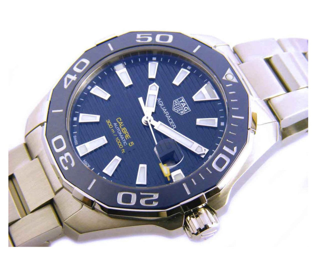 Tag Heuer Aquaracer Calibre 5 Blue Dial Silver Steel Strap Watch for Men - WAY201B.BA0927