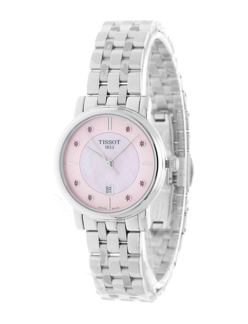 Tissot Carson Premium Lady Mother of Pearl Pink Dial Silver Steel Strap Watch For Women - T122.210.11.159.00