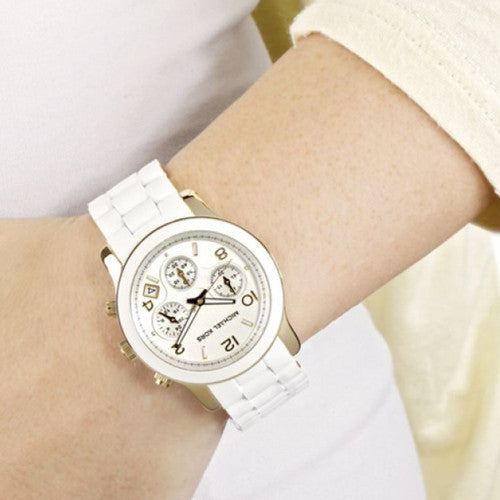 Michael Kors Runway Chronograph White Dial White Steel Strap Watch for Women - MK5145