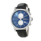 Hugo Boss Jet Blue Dial Black Leather Strap Watch for Men - 1513283