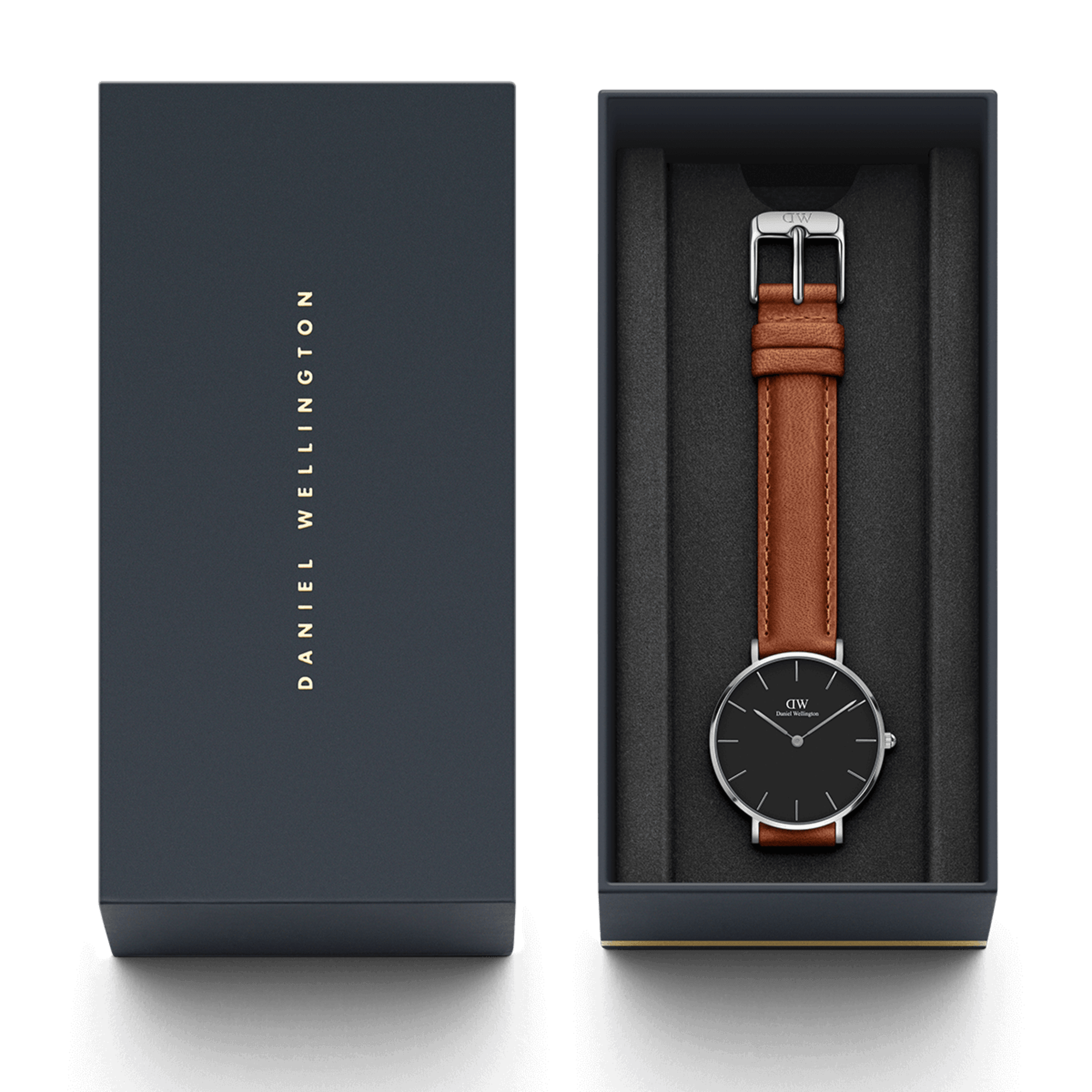 Daniel Wellington Petite Sterling Black Dial Brown Leather Strap Watch For Women - DW00100178