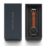 Daniel Wellington Petite Sterling Black Dial Brown Leather Strap Watch For Women - DW00100178