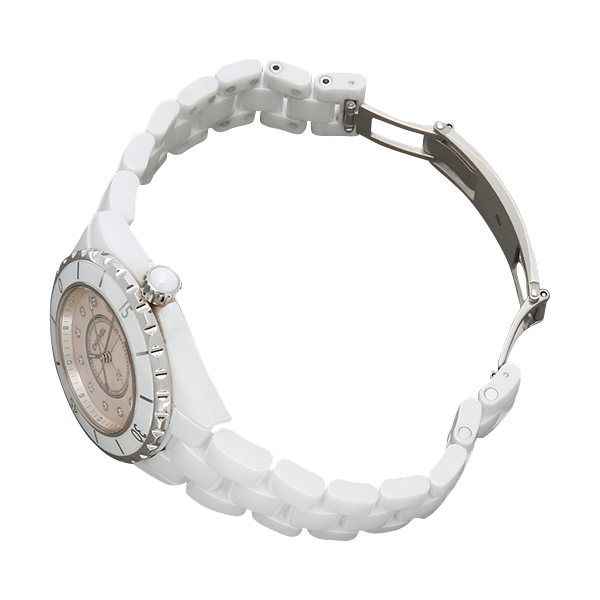 Chanel J12 Quartz Diamonds Pink Dial White Steel Strap Watch for Women - J12 H5513