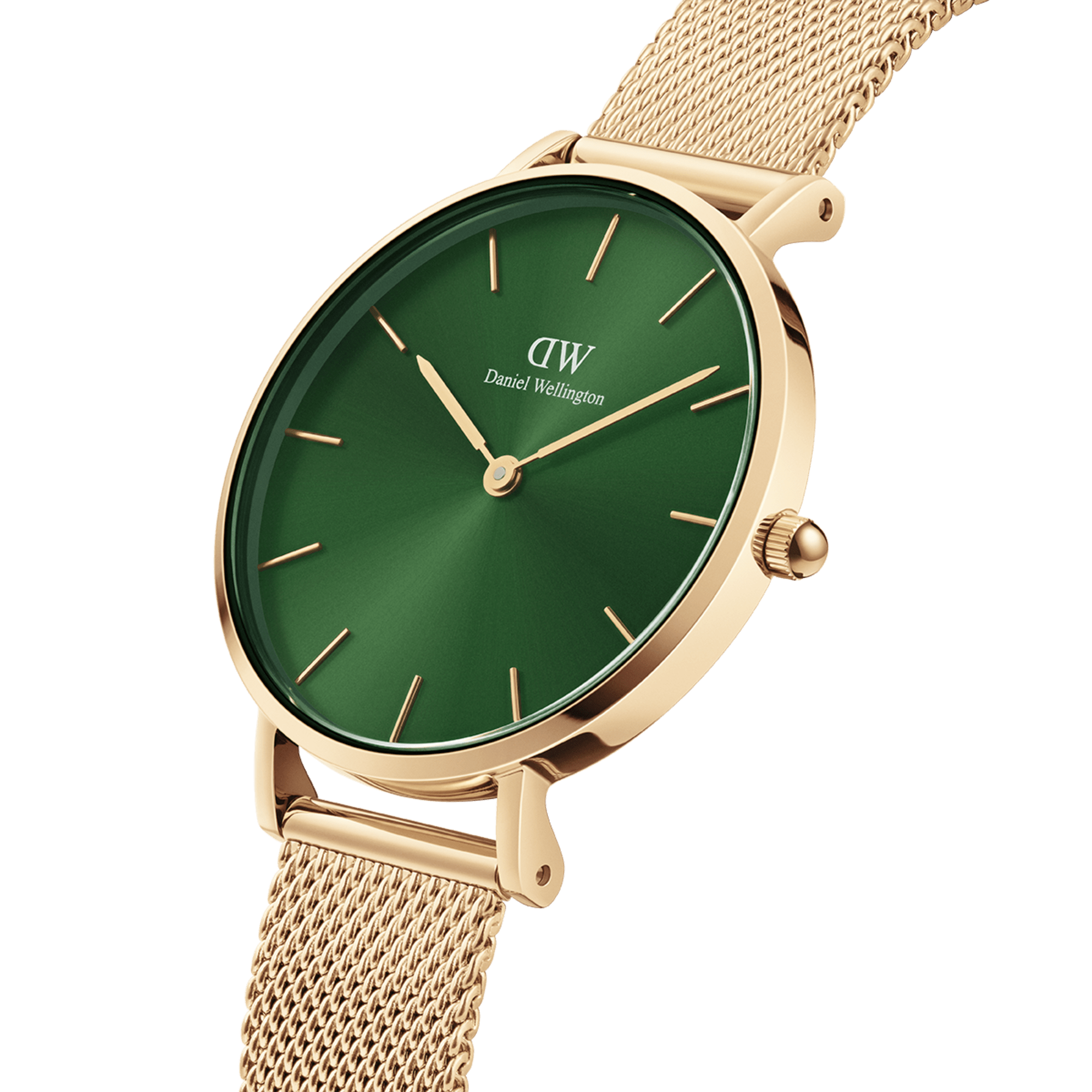 Daniel Wellington Petite Emerald Green Dial Gold Mesh Strap Watch For Women - DW00100480