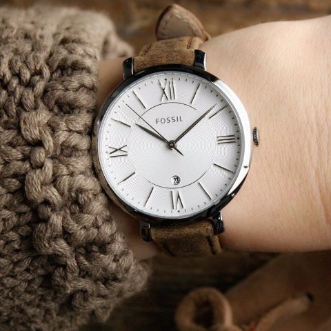 Fossil Jacqueline White Dial Brown Leather Strap Watch for Women - ES3708