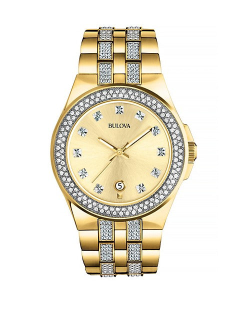 Bulova Crystal Collection Champagne Dial Two Tone Steel Strap Watch for Women - 98B174