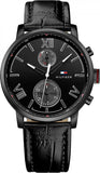 Tommy Hilfiger Aden Chronograph Black Dial Black Leather Strap Watch for Men - 1791310
