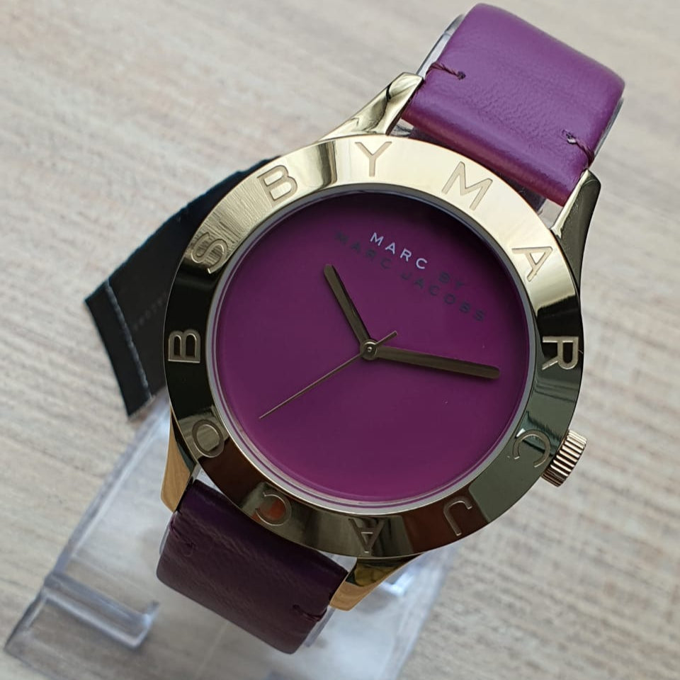Marc Jacobs Purple Dial Purple Leather Strap Watch for Women - MBM1209