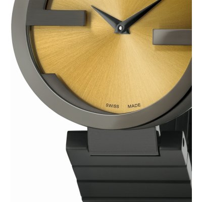 Gucci Interlocking G Quartz Gold Dial Black Steel Strap Watch For Women - YA133314
