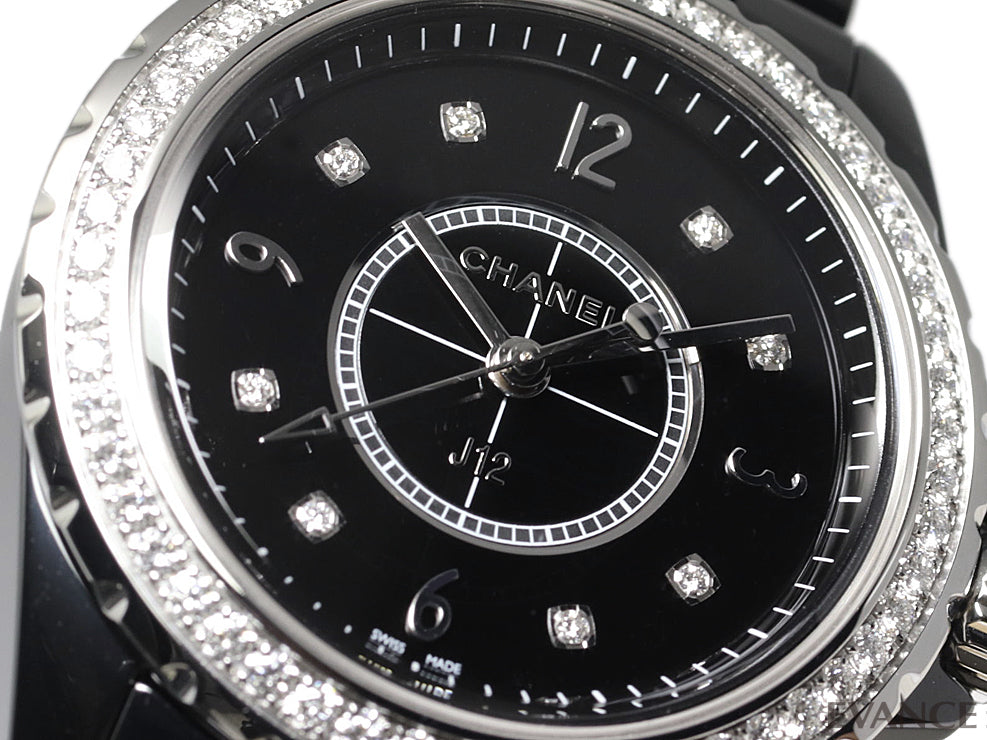 Chanel J12 Diamonds Ceramic Black Dial Black Steel Strap Watch for Women - J12 H3108