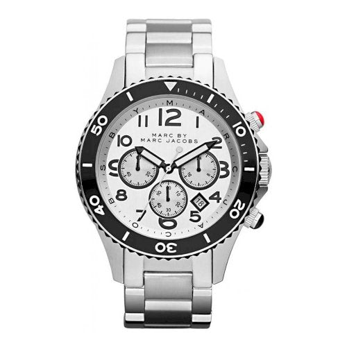 Marc Jacobs Rock Chronograph White Dial Silver Steel Strap Watch for Men - MBM5027