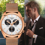 Tissot T Classic PR 100 Chronograph Silver Dial Rose Gold Mesh Bracelet Watch For Men - T101.417.33.031.01