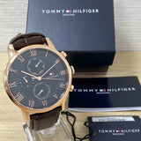 Tommy Hilfiger Kane Chronograph Quartz Blue Dial Brown Leather Strap Watch for Men - 1791399