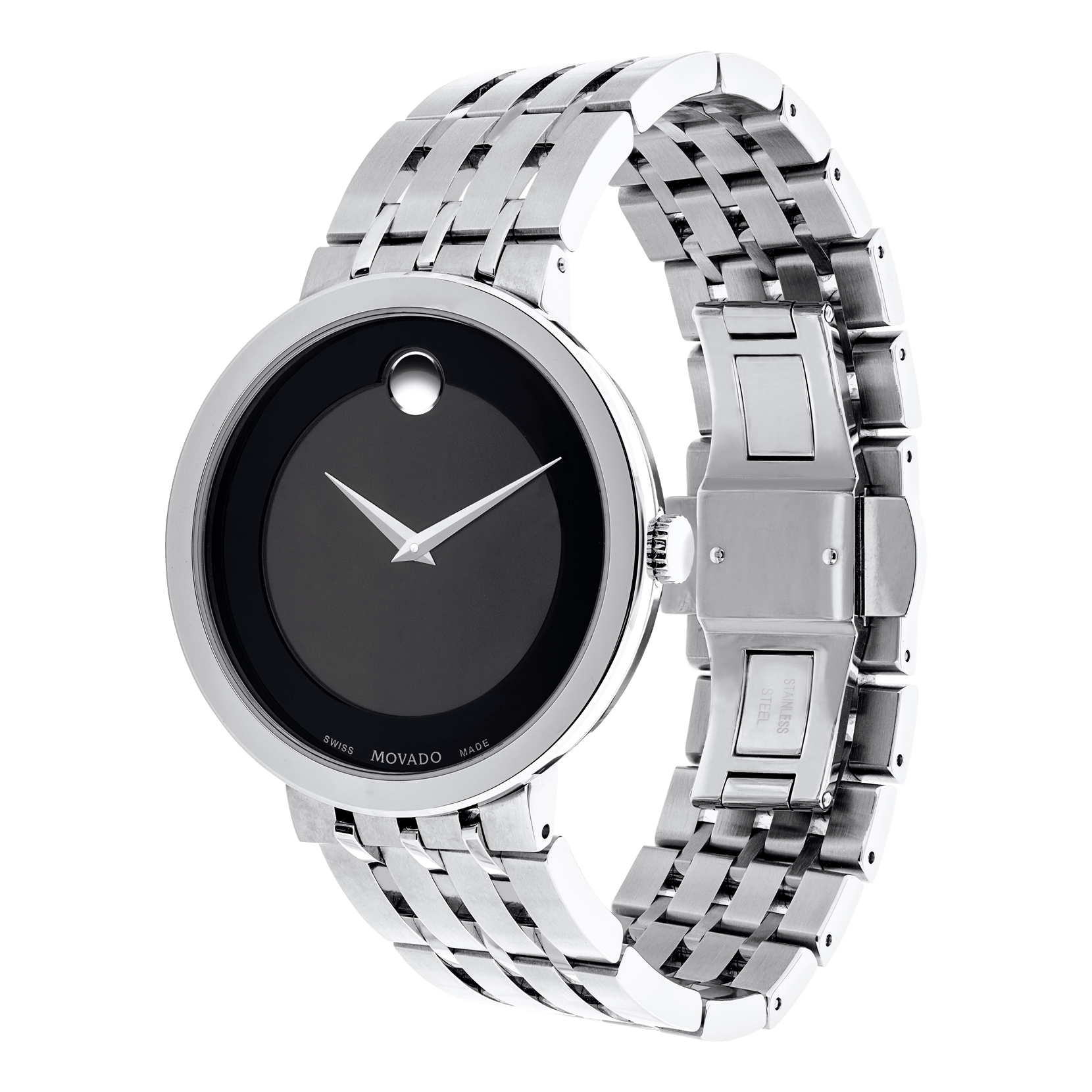Movado Esperanza 39mm Black Dial Silver Steel Strap Watch For Men - 0607057