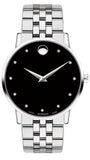 Movado Museum Classic Diamonds Black Dial Silver Steel Strap Watch for Men - 0607201